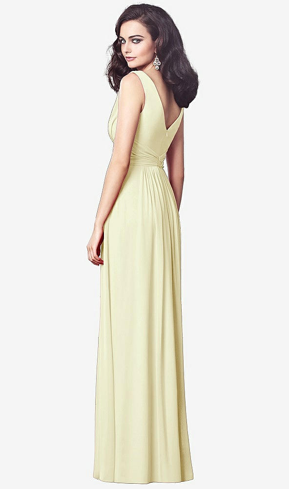 Back View - Butter Yellow Draped V-Neck Shirred Chiffon Maxi Dress
