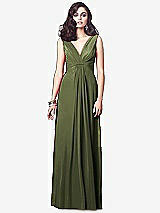 Front View Thumbnail - Olive Green Draped V-Neck Shirred Chiffon Maxi Dress