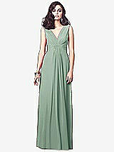 Front View Thumbnail - Seagrass Draped V-Neck Shirred Chiffon Maxi Dress