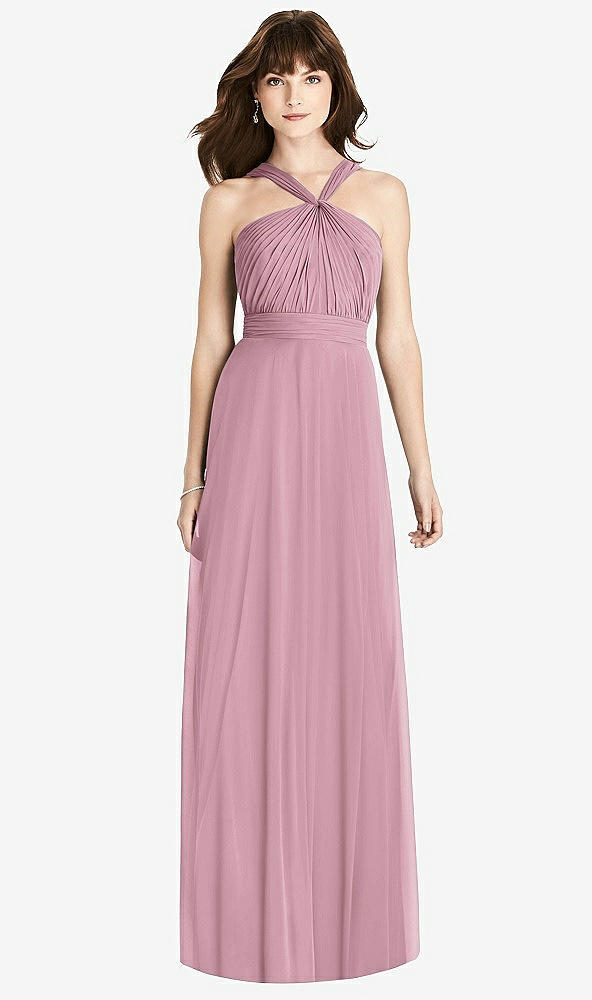 Front View - Dusty Pink Twist Halter Chiffon Maxi Dress - James