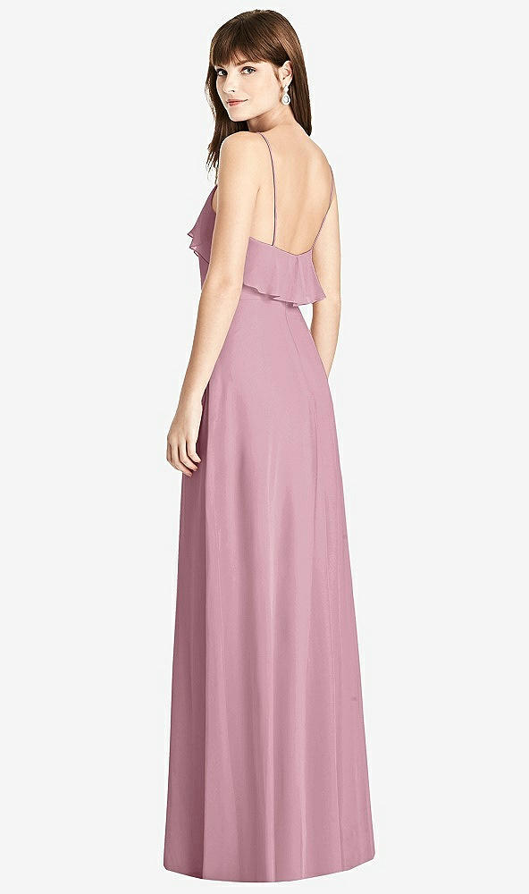 Back View - Dusty Pink Ruffle-Trimmed Backless Maxi Dress