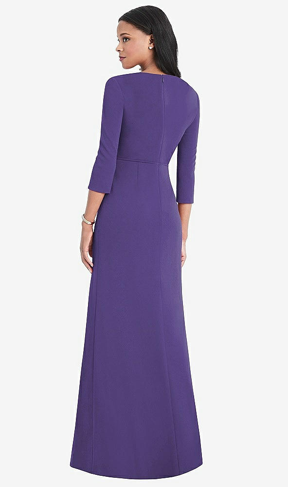 Back View - Regalia - PANTONE Ultra Violet 3/4 Sleeve V-Back Draped Wrap Maxi Dress - Yara