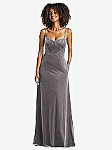 Front View Thumbnail - Caviar Gray Bustier Velvet Maxi Dress with Pockets