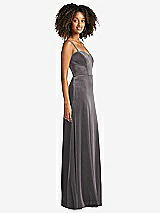 Side View Thumbnail - Caviar Gray Bustier Velvet Maxi Dress with Pockets