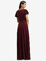 Rear View Thumbnail - Cabernet Flutter Sleeve Velvet Wrap Maxi Dress with Pockets
