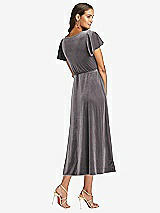 Rear View Thumbnail - Caviar Gray Flutter Sleeve Velvet Midi Wrap Dress with Pockets