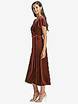 Side View Thumbnail - Auburn Moon Flutter Sleeve Velvet Midi Wrap Dress with Pockets