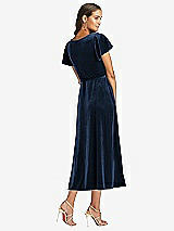 Rear View Thumbnail - Midnight Navy Flutter Sleeve Velvet Midi Wrap Dress with Pockets