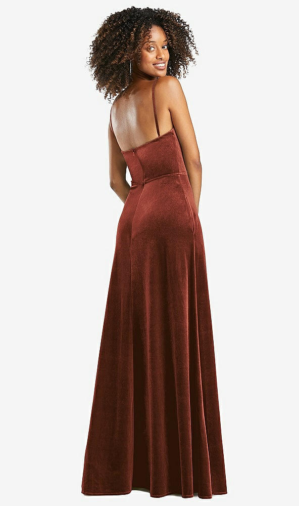 Back View - Auburn Moon Cowl-Neck Velvet Maxi Dress with Pockets