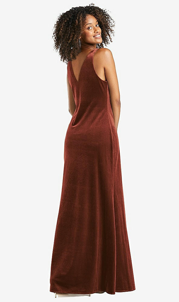 Back View - Auburn Moon Cowl-Neck Velvet Maxi Tank Dress - Priya
