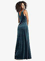 Rear View Thumbnail - Dutch Blue Cowl-Neck Velvet Maxi Tank Dress - Priya