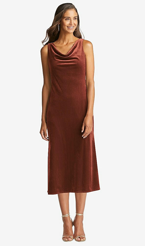 Front View - Auburn Moon Cowl-Neck Velvet Midi Tank Dress - Rowan