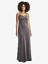 Front View Thumbnail - Caviar Gray Cowl-Neck Convertible Velvet Maxi Slip Dress - Sloan