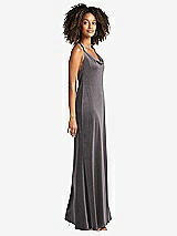 Side View Thumbnail - Caviar Gray Cowl-Neck Convertible Velvet Maxi Slip Dress - Sloan