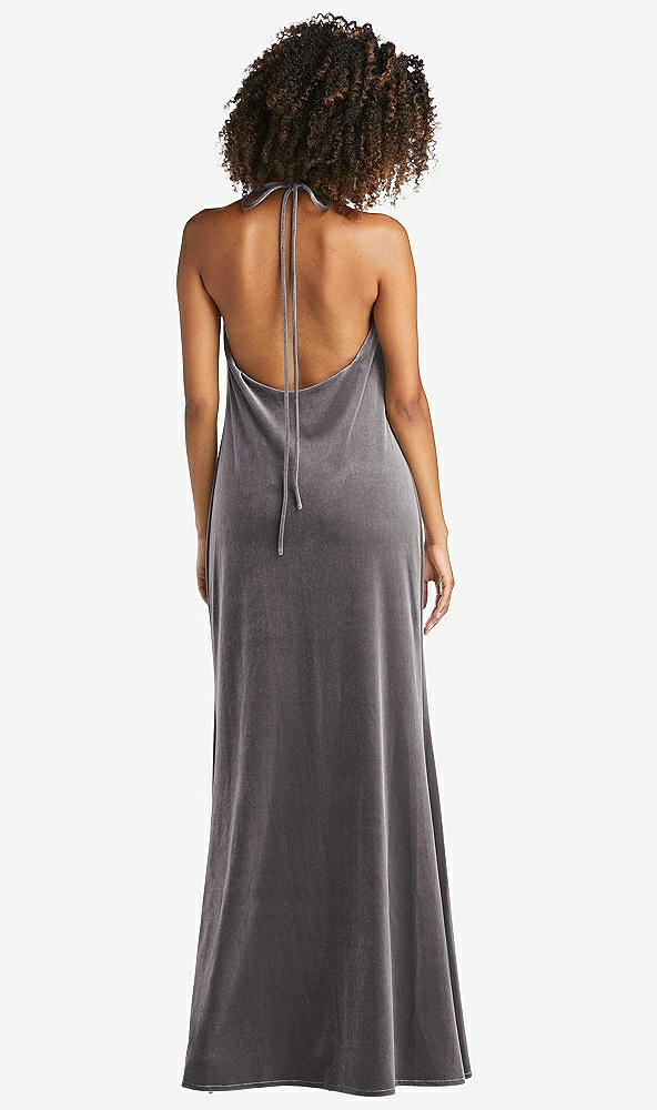 Back View - Caviar Gray Cowl-Neck Convertible Velvet Maxi Slip Dress - Sloan