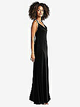 Side View Thumbnail - Black Cowl-Neck Convertible Velvet Maxi Slip Dress - Sloan