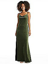 Alt View 1 Thumbnail - Olive Green Cowl-Neck Convertible Velvet Maxi Slip Dress - Sloan