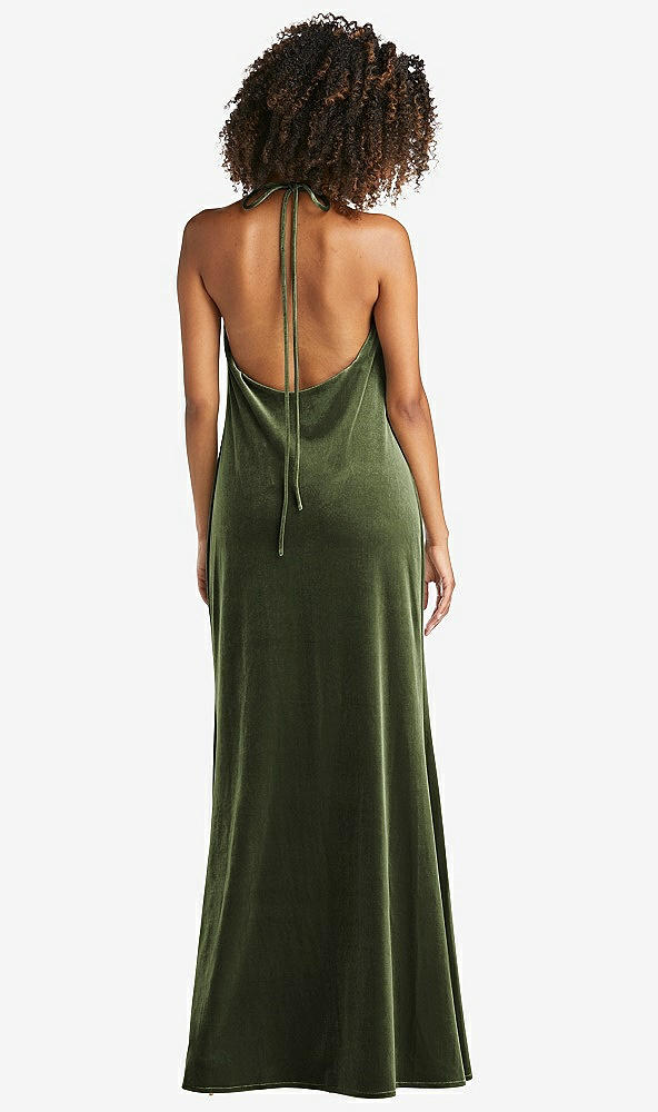 Back View - Olive Green Cowl-Neck Convertible Velvet Maxi Slip Dress - Sloan