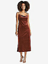 Front View Thumbnail - Auburn Moon Cowl-Neck Convertible Velvet Midi Slip Dress - Isa