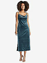 Front View Thumbnail - Dutch Blue Cowl-Neck Convertible Velvet Midi Slip Dress - Isa