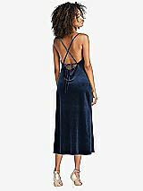 Rear View Thumbnail - Midnight Navy Cowl-Neck Convertible Velvet Midi Slip Dress - Isa