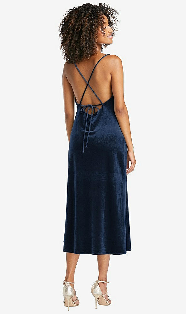 Back View - Midnight Navy Cowl-Neck Convertible Velvet Midi Slip Dress - Isa
