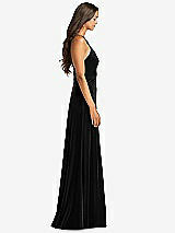 Side View Thumbnail - Black Velvet Halter Maxi Dress with Front Slit - Harper