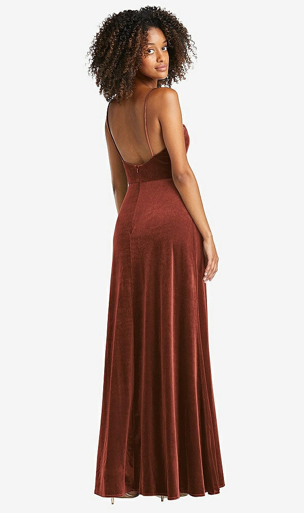 Back View - Auburn Moon Square Neck Velvet Maxi Dress with Front Slit - Drew