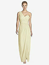 Front View Thumbnail - Butter Yellow One-Shoulder Draped Maxi Dress with Front Slit - Aeryn
