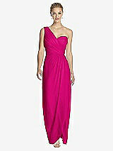 Front View Thumbnail - Think Pink One-Shoulder Draped Maxi Dress with Front Slit - Aeryn