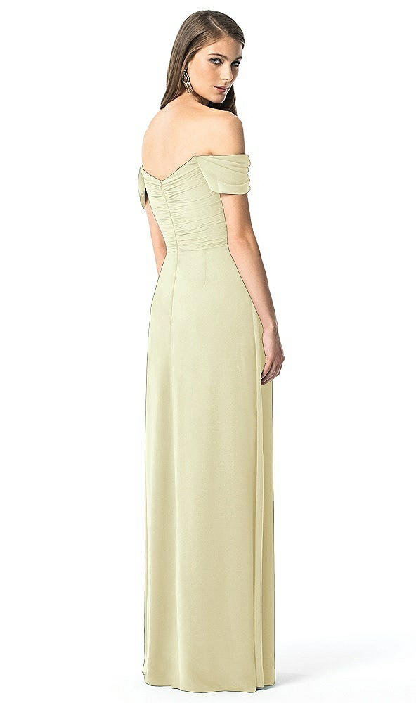 Back View - Butter Yellow Off-the-Shoulder Ruched Chiffon Maxi Dress - Alessia