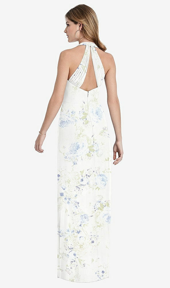 Back View - Bleu Garden V-Neck Halter Chiffon Maxi Dress - Taryn