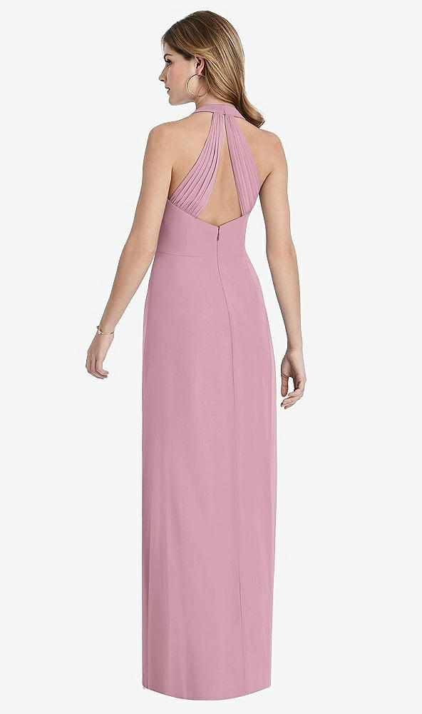 Back View - Dusty Pink V-Neck Halter Chiffon Maxi Dress - Taryn