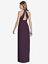 Rear View Thumbnail - Aubergine V-Neck Halter Chiffon Maxi Dress - Taryn