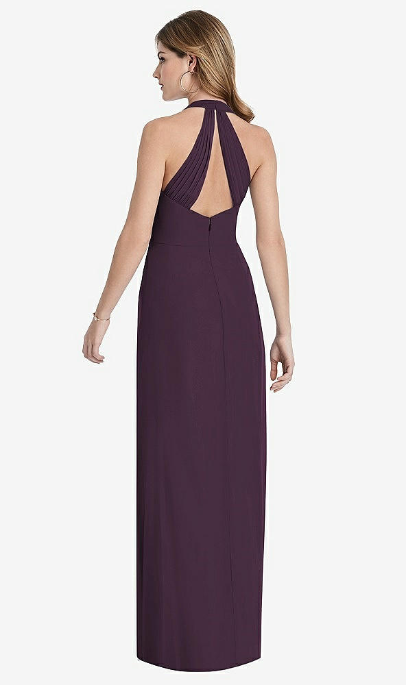 Back View - Aubergine V-Neck Halter Chiffon Maxi Dress - Taryn
