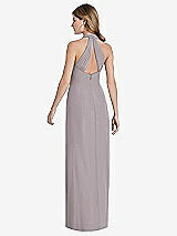 Rear View Thumbnail - Cashmere Gray V-Neck Halter Chiffon Maxi Dress - Taryn