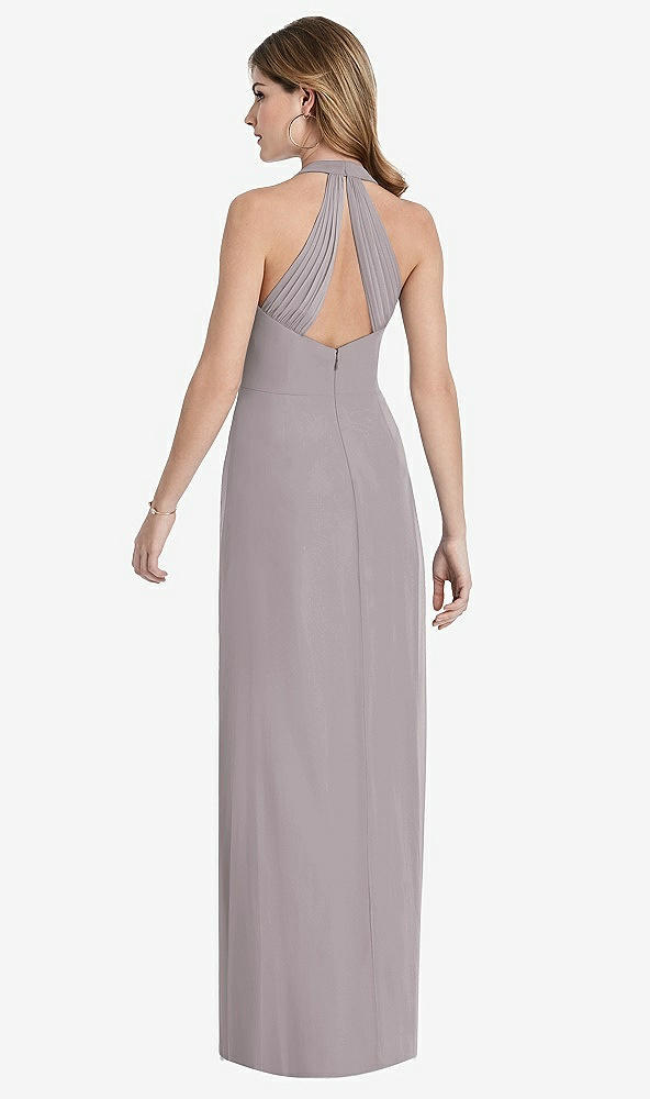 Back View - Cashmere Gray V-Neck Halter Chiffon Maxi Dress - Taryn
