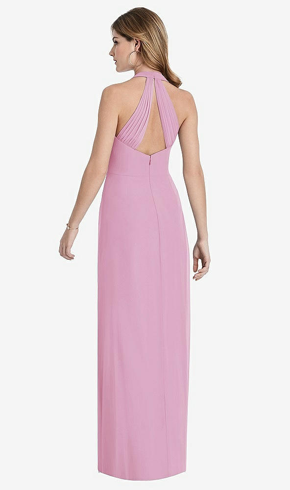 Back View - Powder Pink V-Neck Halter Chiffon Maxi Dress - Taryn