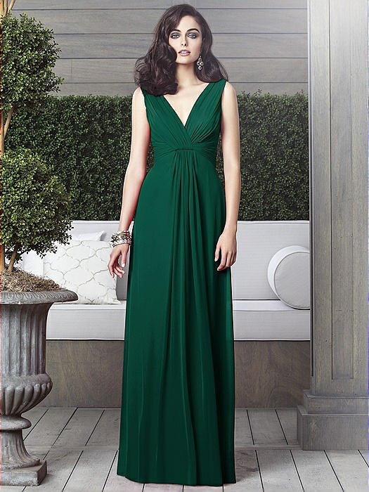 Draped V-Neck Shirred Chiffon Maxi Dress - Ari