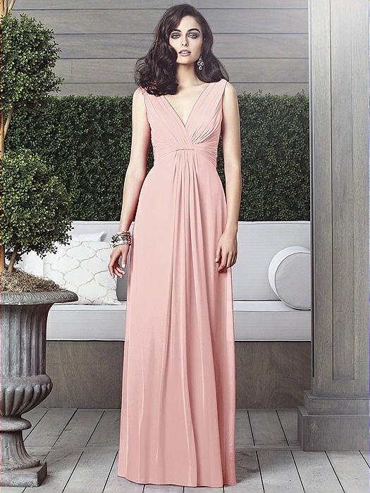 Draped V-Neck Shirred Chiffon Maxi Dress - Ari