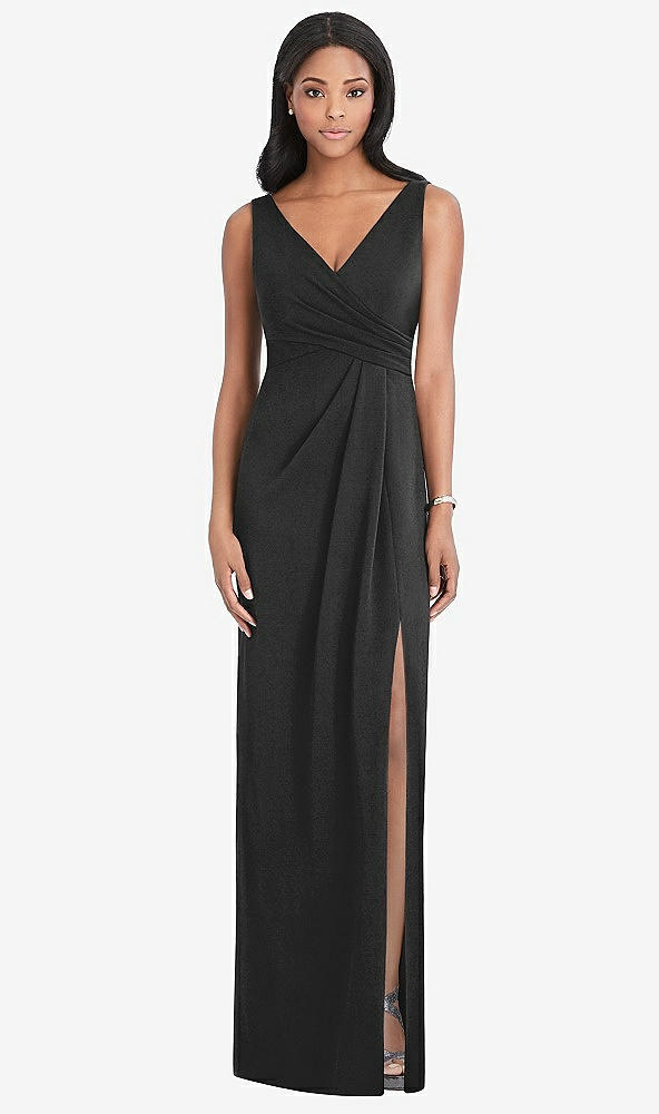 Front View - Black Lux Jersey Draped Maxi - Sena