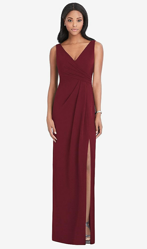 Front View - Cabernet Lux Jersey Draped Maxi - Sena
