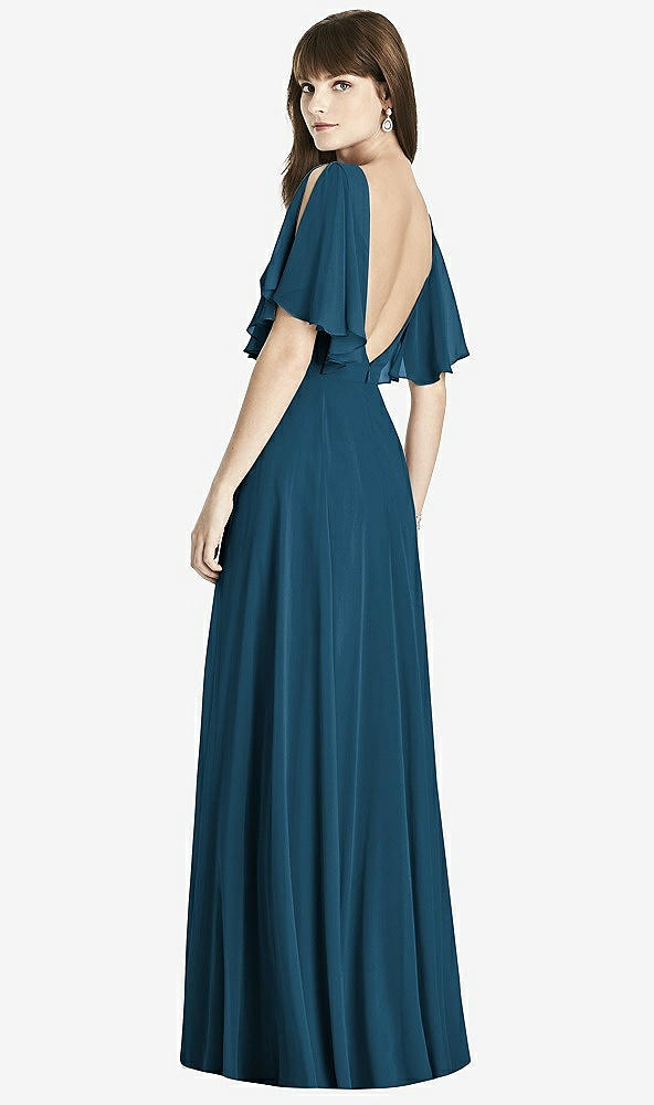 Back View - Atlantic Blue Split Sleeve Backless Maxi Dress - Lila
