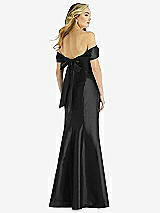 Rear View Thumbnail - Black Off-the-Shoulder Bow-Back Satin Trumpet Gown