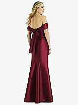 Rear View Thumbnail - Cabernet Off-the-Shoulder Bow-Back Satin Trumpet Gown