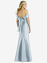 Rear View Thumbnail - Mist Off-the-Shoulder Bow-Back Satin Trumpet Gown