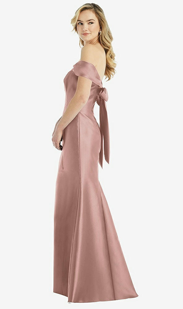 Front View - Neu Nude Off-the-Shoulder Bow-Back Satin Trumpet Gown