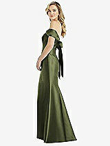 Front View Thumbnail - Olive Green Off-the-Shoulder Bow-Back Satin Trumpet Gown