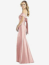 Front View Thumbnail - Rose Off-the-Shoulder Bow-Back Satin Trumpet Gown