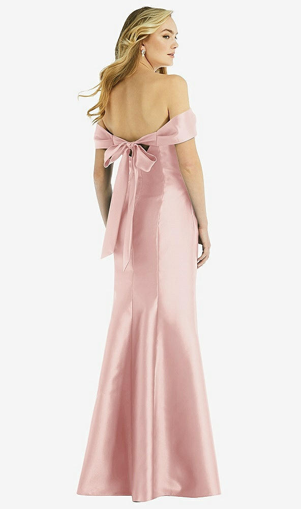 Back View - Rose Off-the-Shoulder Bow-Back Satin Trumpet Gown